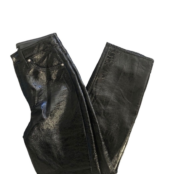 Express Faux Patent Leather Super High Rise Pants Sz. 4R Modern Straight Black - Picture 6 of 10